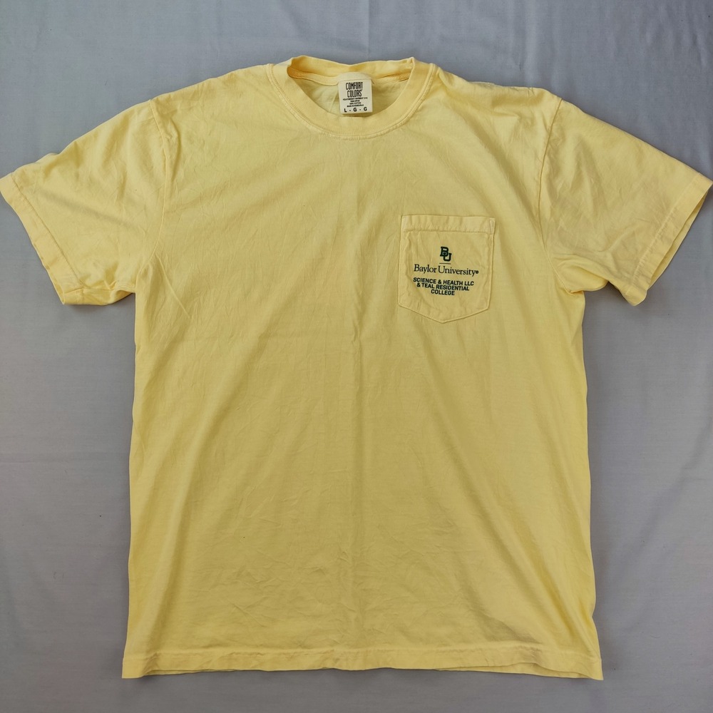 Comfort Colors T-Shirt Mens L Yellow Baylor University Fall Fest 2025 Pocket Tee